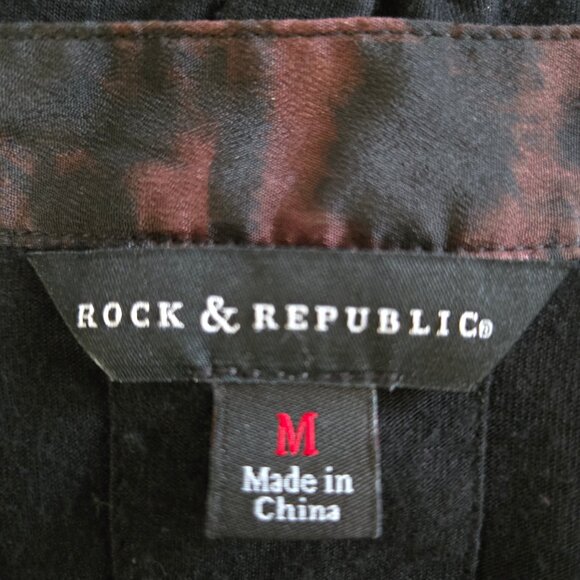 Rock & Republic Black Burgundy Abstract Mixed Media Tunic Blouse - Picture 4 of 5